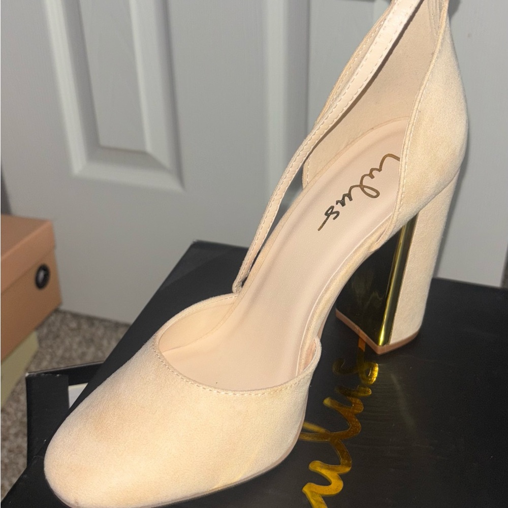 Never worn. Lulu's Cream Block Heel Heels